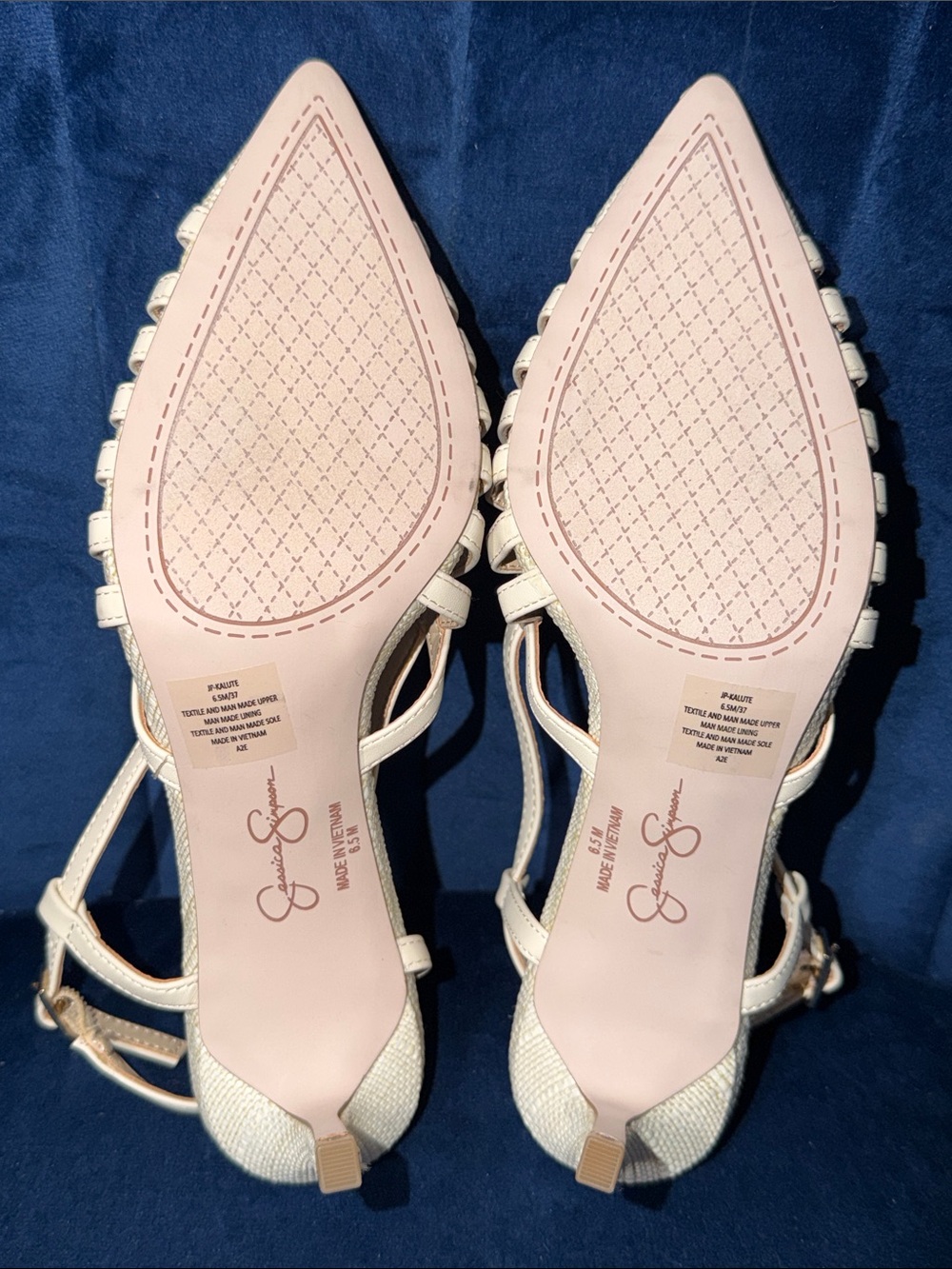 Jessica Simpson Cream Pointed Slingback Heels with Woven Toe - Picture 6 of 6